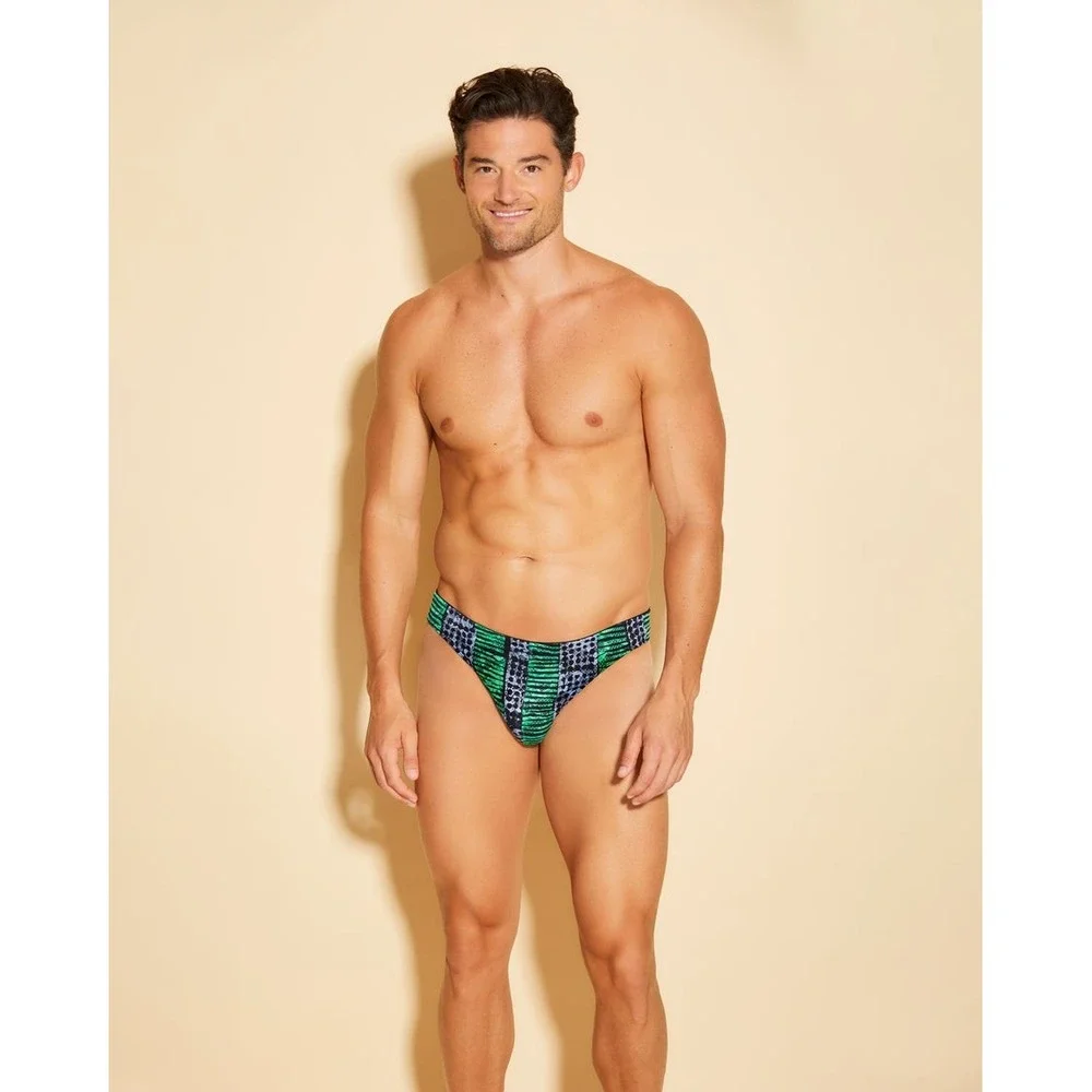 Cosabella x Studio 189 Mens Lace‎ Thong Green Blue Geometric Print Low Rise NEW